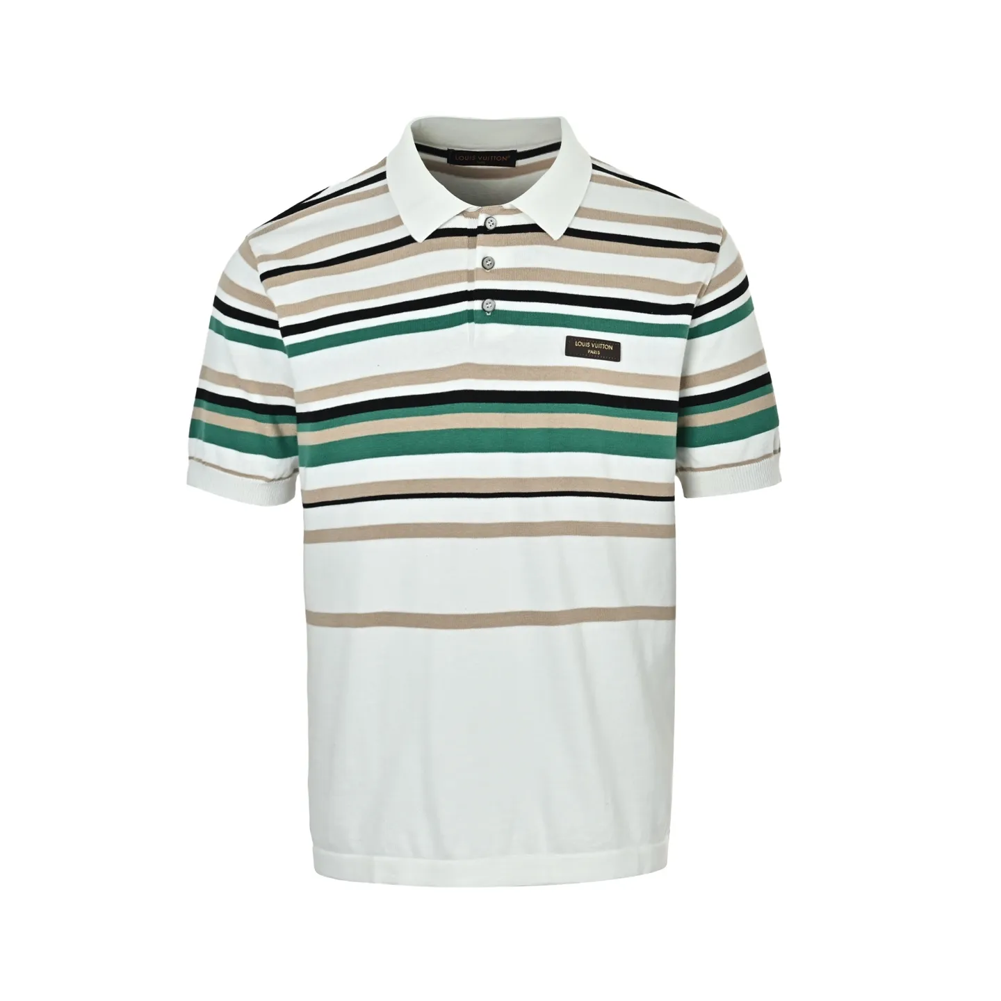 Louis Vuitton/Louis Vuitton 26ss leather brand striped knitted Polo short sleeves